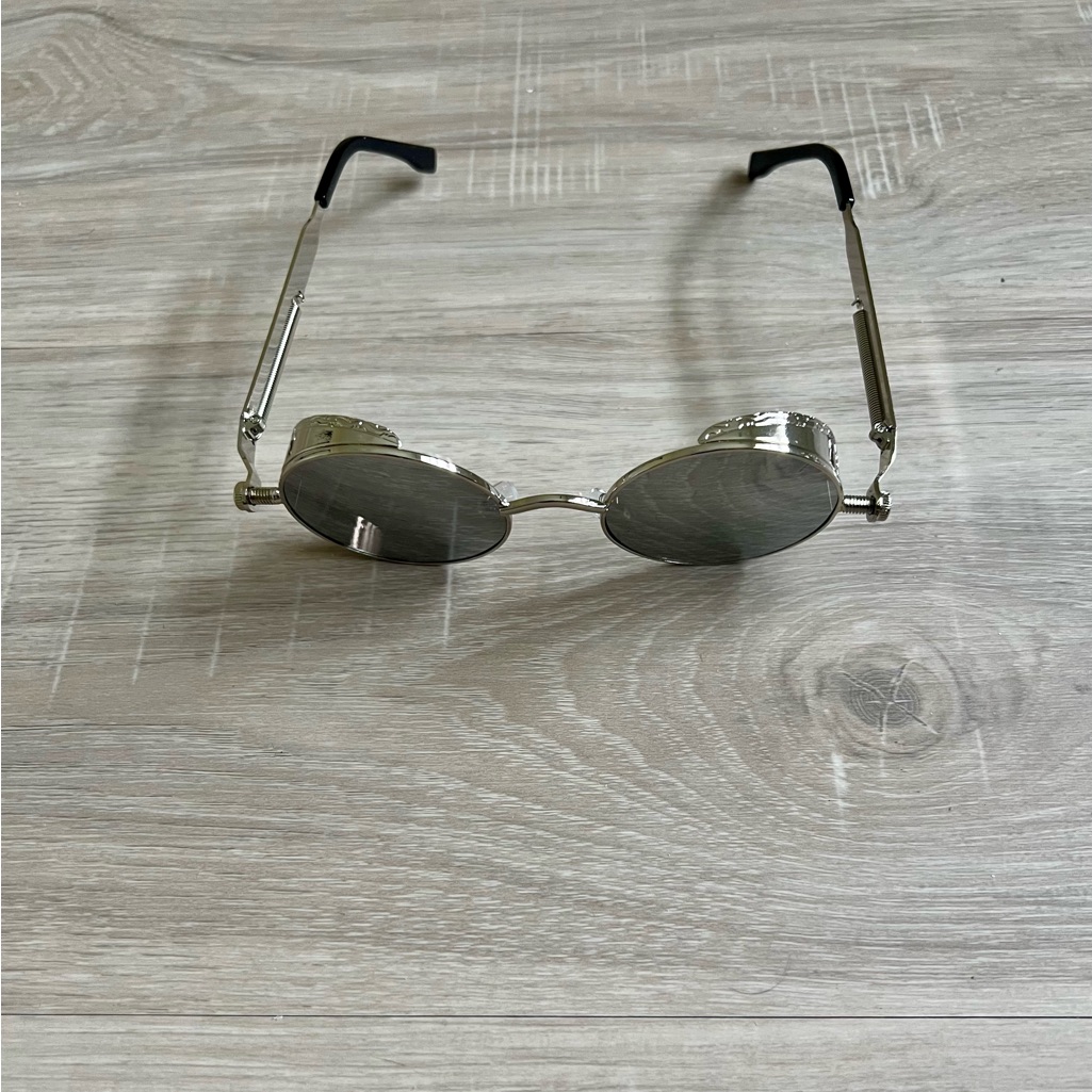 Nwot Vintage Round Metal Sunglasses Unisex Retro Style- Black Mirror